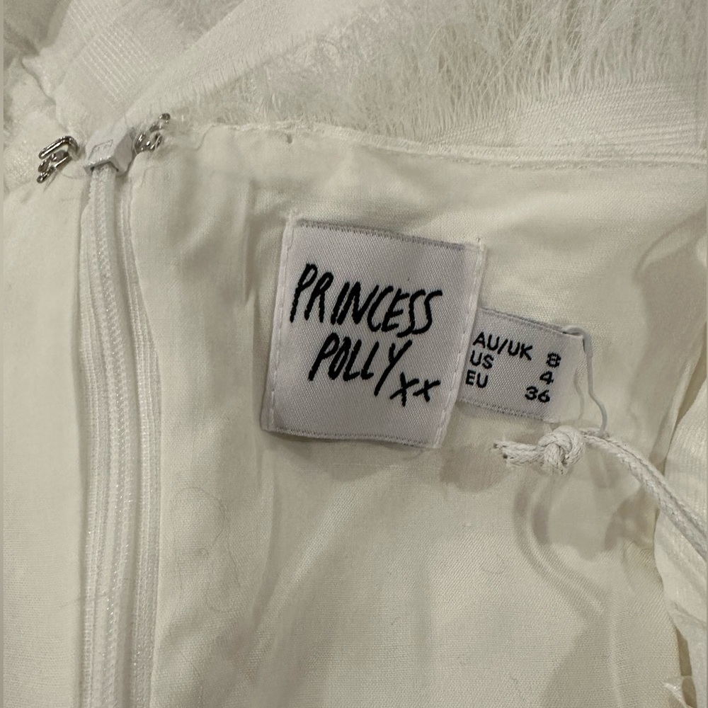 Princess Polly Molina White Mini Dress Size 4 straps eyelash ruffle fringe  NWT - Picture 12 of 12